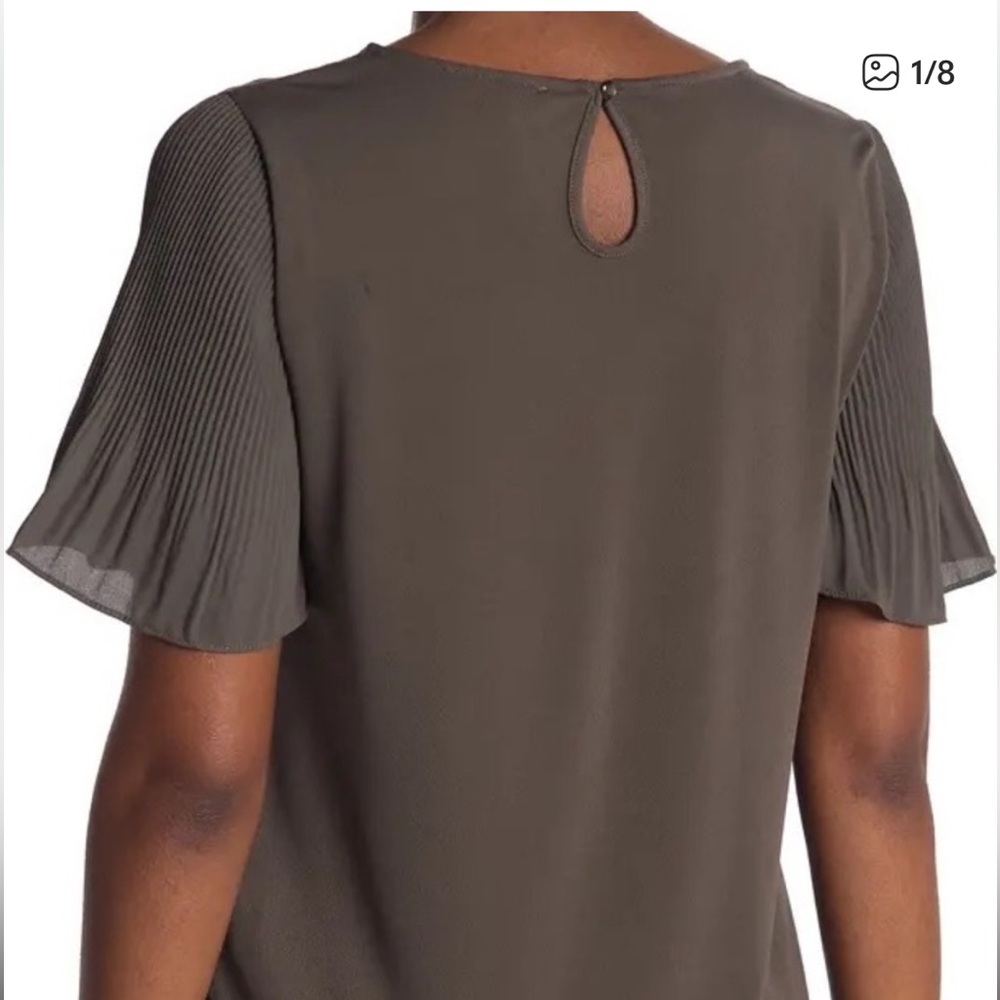 Adrianna Papell Pleated Blouse Womens Career Large Gray Keyhole Back Workwear - Picture 2 of 12